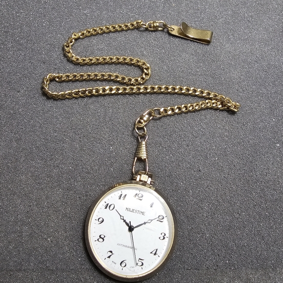majestime Other - Vintage Majestime Gold Tone Pocket Watch Antimagnetic Mechanical Working shows s